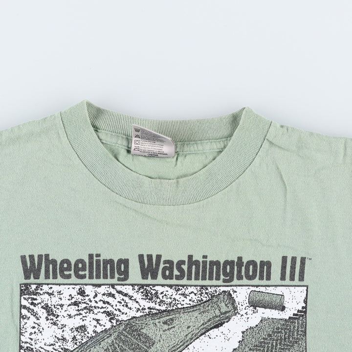 90'S ONEITA Wheeling Washington III Print T-Shirt, Made in USA, Men's Size M (Equivalent), Vintage cotton green type yellow green Vintage Second Hand