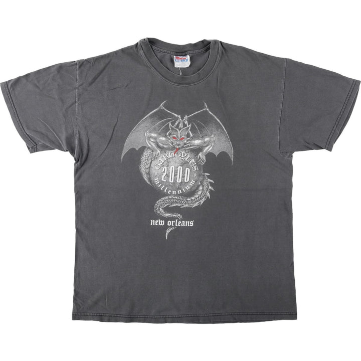 00'S Hanes BEEFY-T Printed T-shirt, Men's L size cotton Charcoal Vintage Second Hand