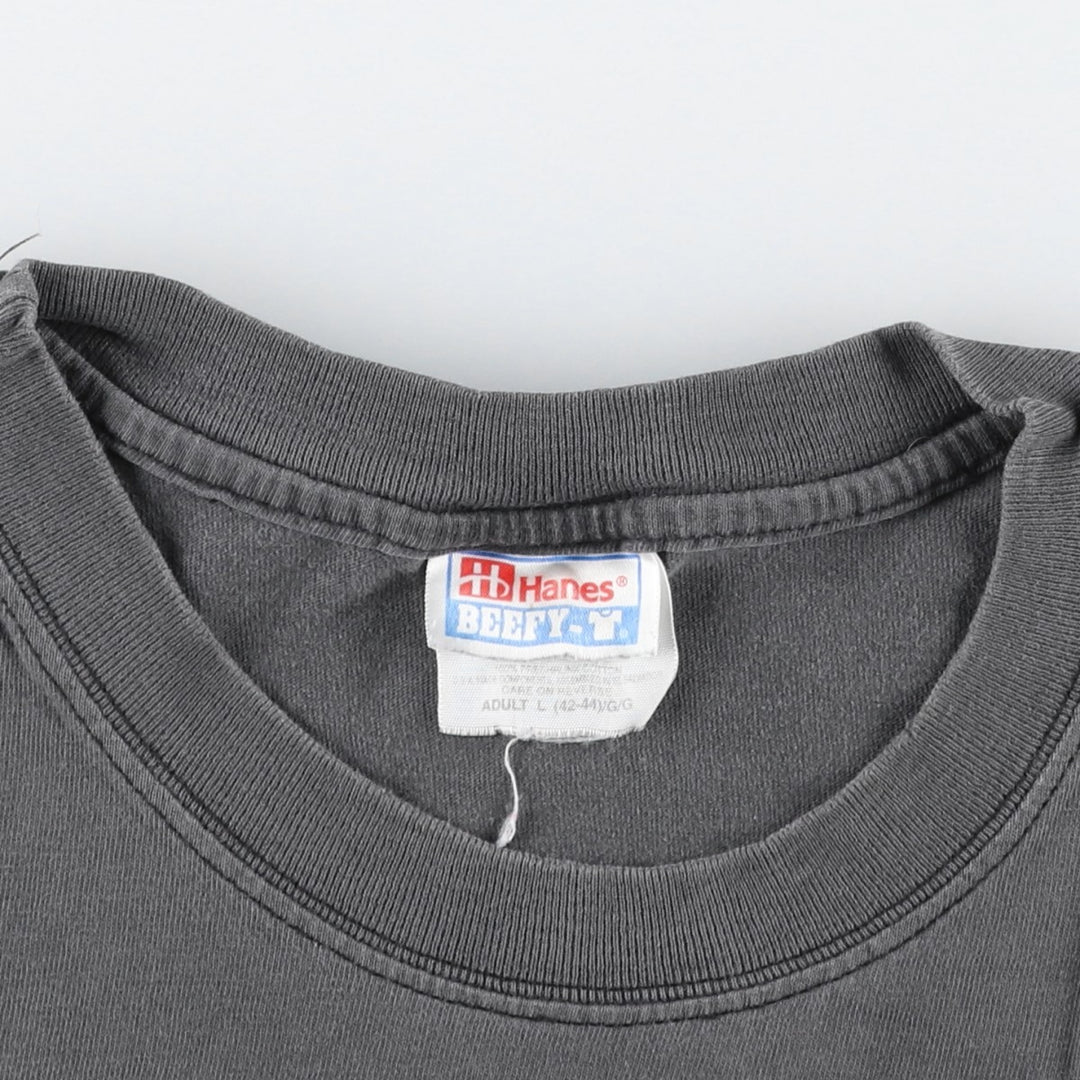 00'S Hanes BEEFY-T Printed T-shirt, Men's L size cotton Charcoal Vintage Second Hand