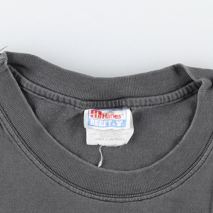 00'S Hanes BEEFY-T Printed T-shirt, Men's L size cotton Charcoal Vintage Second Hand