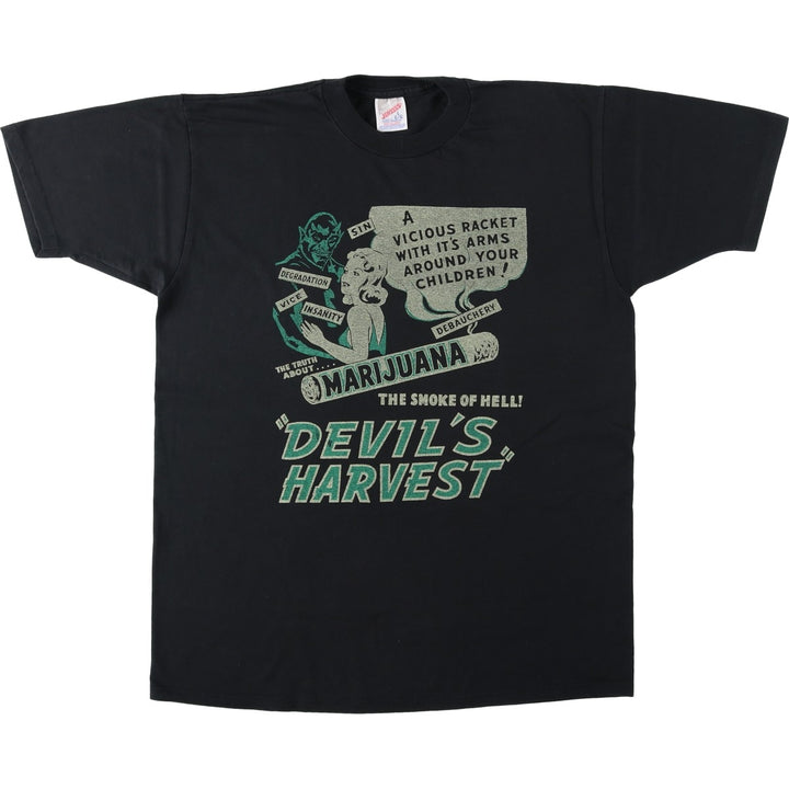80s-90'S Jerzees DEVIL'S HARVEST Movie T-shirt, Made in USA, Men's Size L (approx.) cotton black type Vintage Second Hand