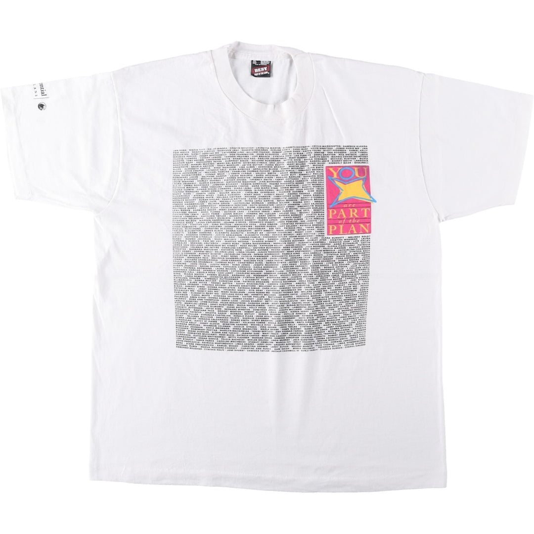90'S Fruit of the Loom Rush Prudential Health Plans Print T-Shirt, Made in USA, Men's Size XL (approx.) cotton white type Vintage Second Hand