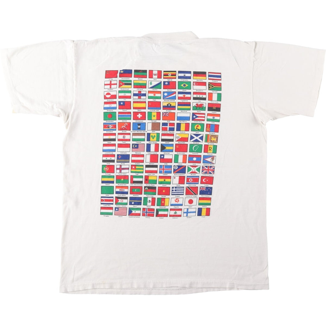 90'S National Flag Pattern Print T-Shirt, Men's Size L (Equivalent), Vintage unclear white type Vintage Second Hand