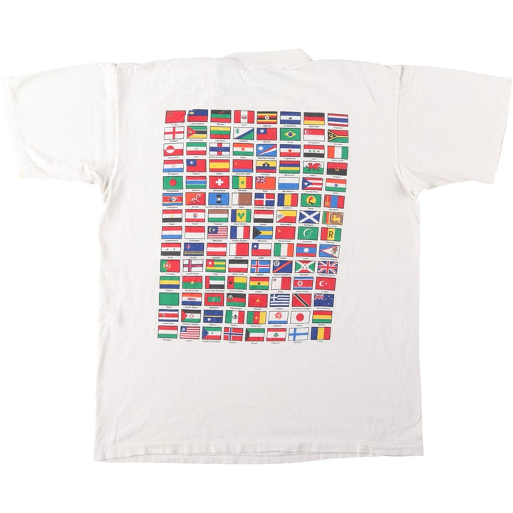 90'S National Flag Pattern Print T-Shirt, Men's Size L (Equivalent), Vintage unclear white type Vintage Second Hand