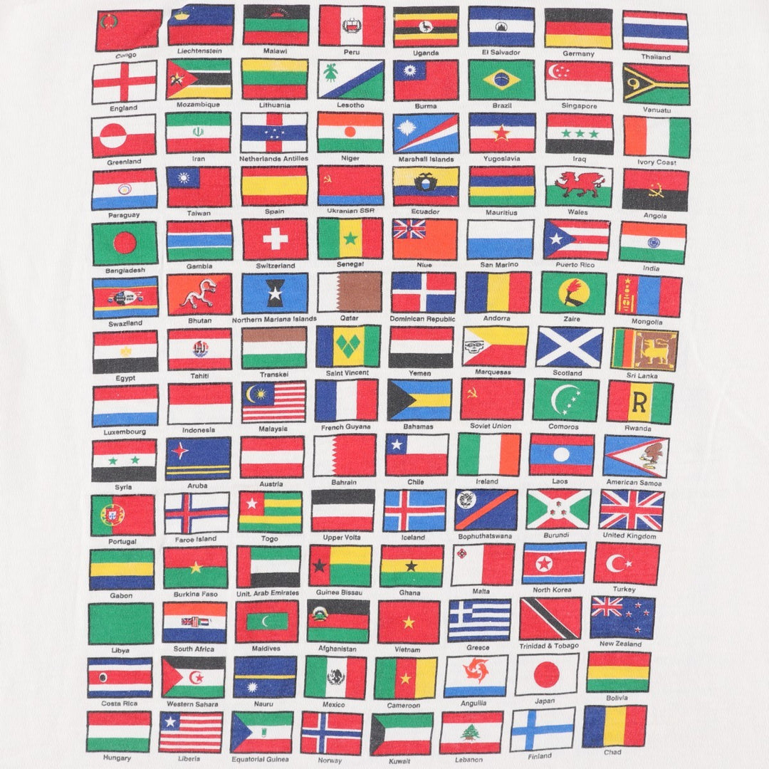 90'S National Flag Pattern Print T-Shirt, Men's Size L (Equivalent), Vintage unclear white type Vintage Second Hand