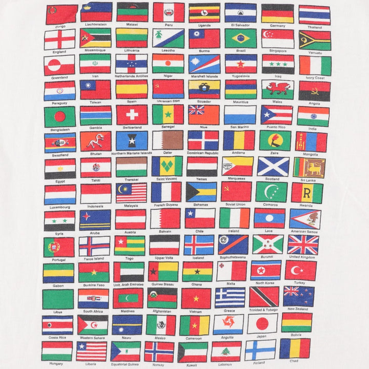 90'S National Flag Pattern Print T-Shirt, Men's Size L (Equivalent), Vintage unclear white type Vintage Second Hand