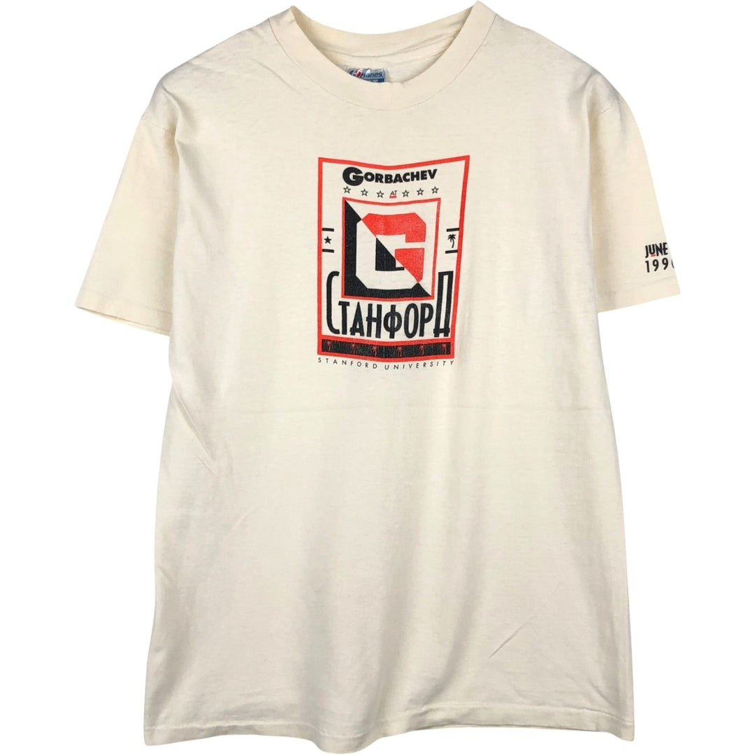 90'S Hanes BEEFY-T Blue Tag College T-Shirt, Made in USA, Men's Size L (Equivalent), Vintage cotton pale white type Vintage Second Hand