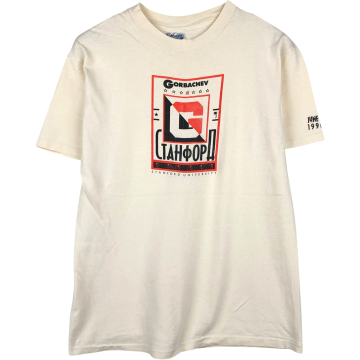 90'S Hanes BEEFY-T Blue Tag College T-Shirt, Made in USA, Men's Size L (Equivalent), Vintage cotton pale white type Vintage Second Hand