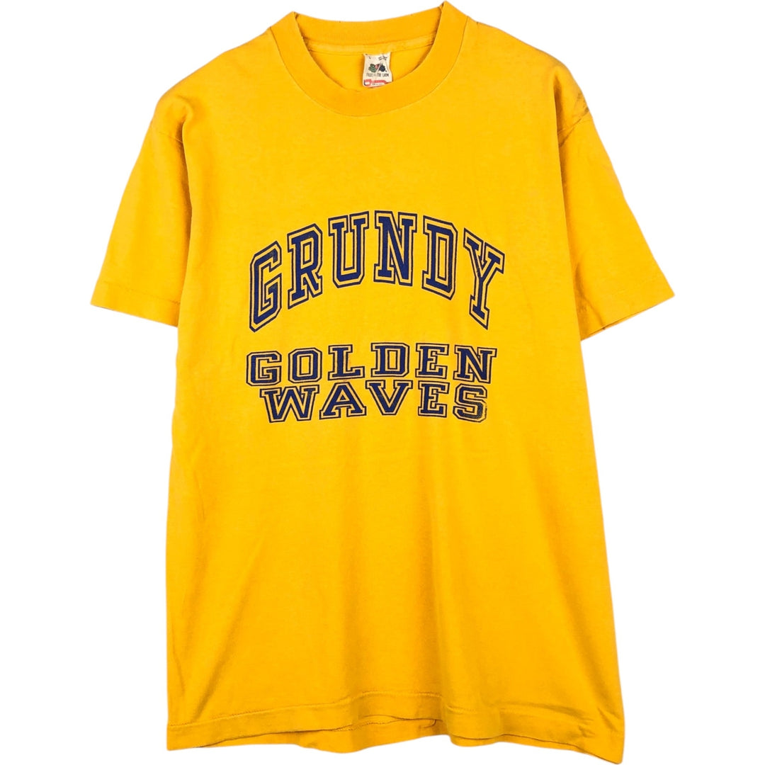 90'S Fruit of the Loom College T-shirt, Made in USA, Men's L size, Vintage cotton yellow type Vintage Second Hand