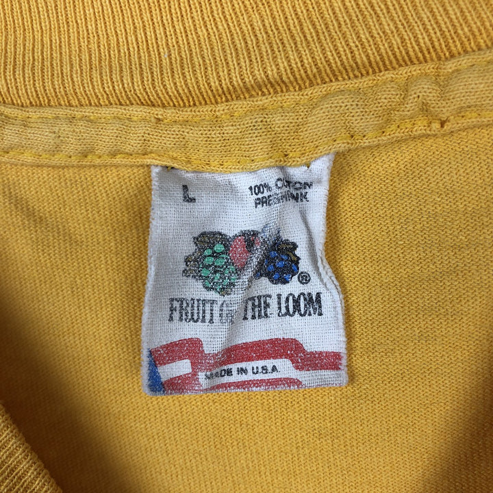 90'S Fruit of the Loom College T-shirt, Made in USA, Men's L size, Vintage cotton yellow type Vintage Second Hand