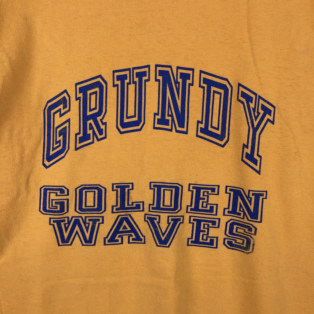 90'S Fruit of the Loom College T-shirt, Made in USA, Men's L size, Vintage cotton yellow type Vintage Second Hand