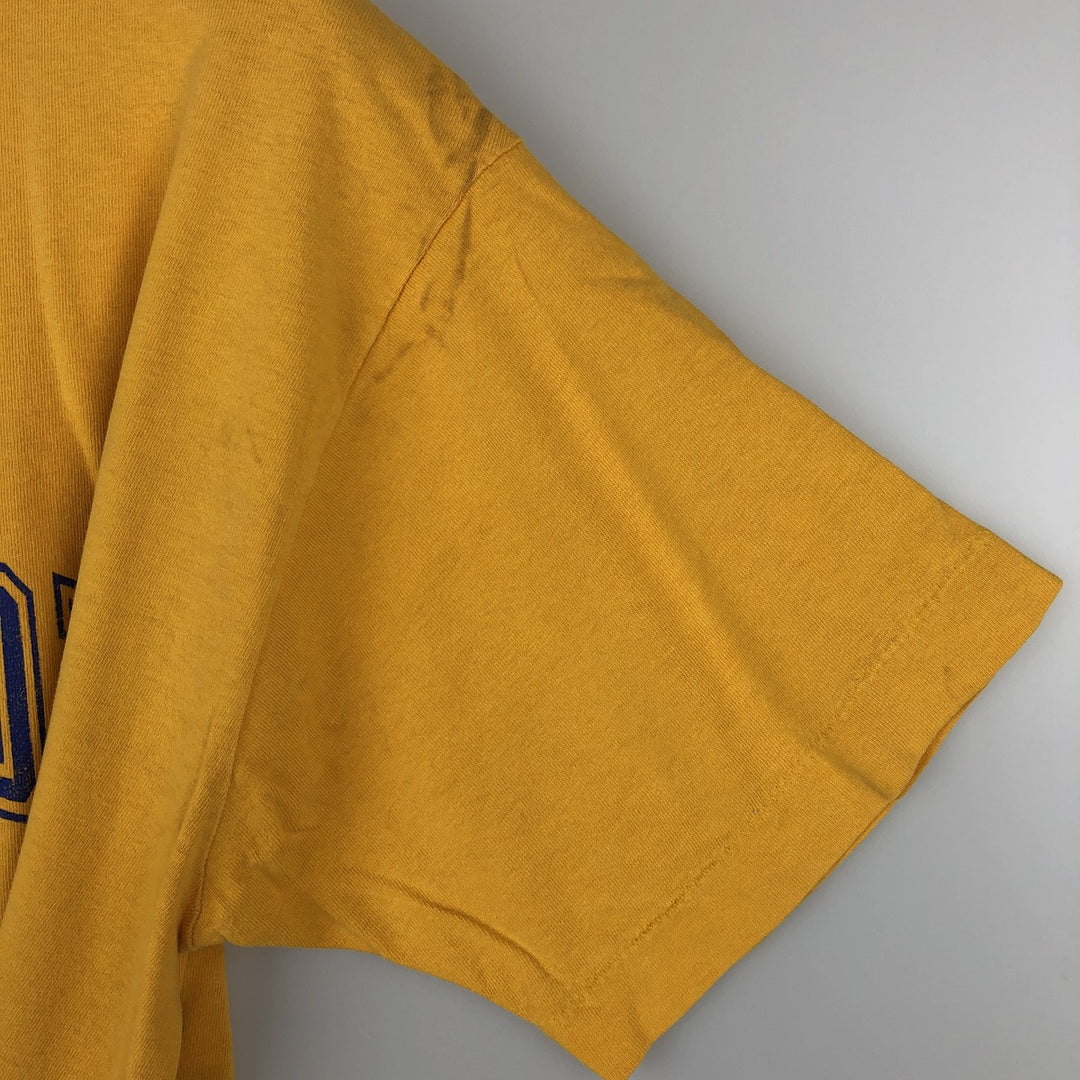 90'S Fruit of the Loom College T-shirt, Made in USA, Men's L size, Vintage cotton yellow type Vintage Second Hand