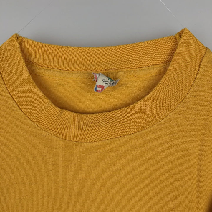 90'S Fruit of the Loom College T-shirt, Made in USA, Men's L size, Vintage cotton yellow type Vintage Second Hand