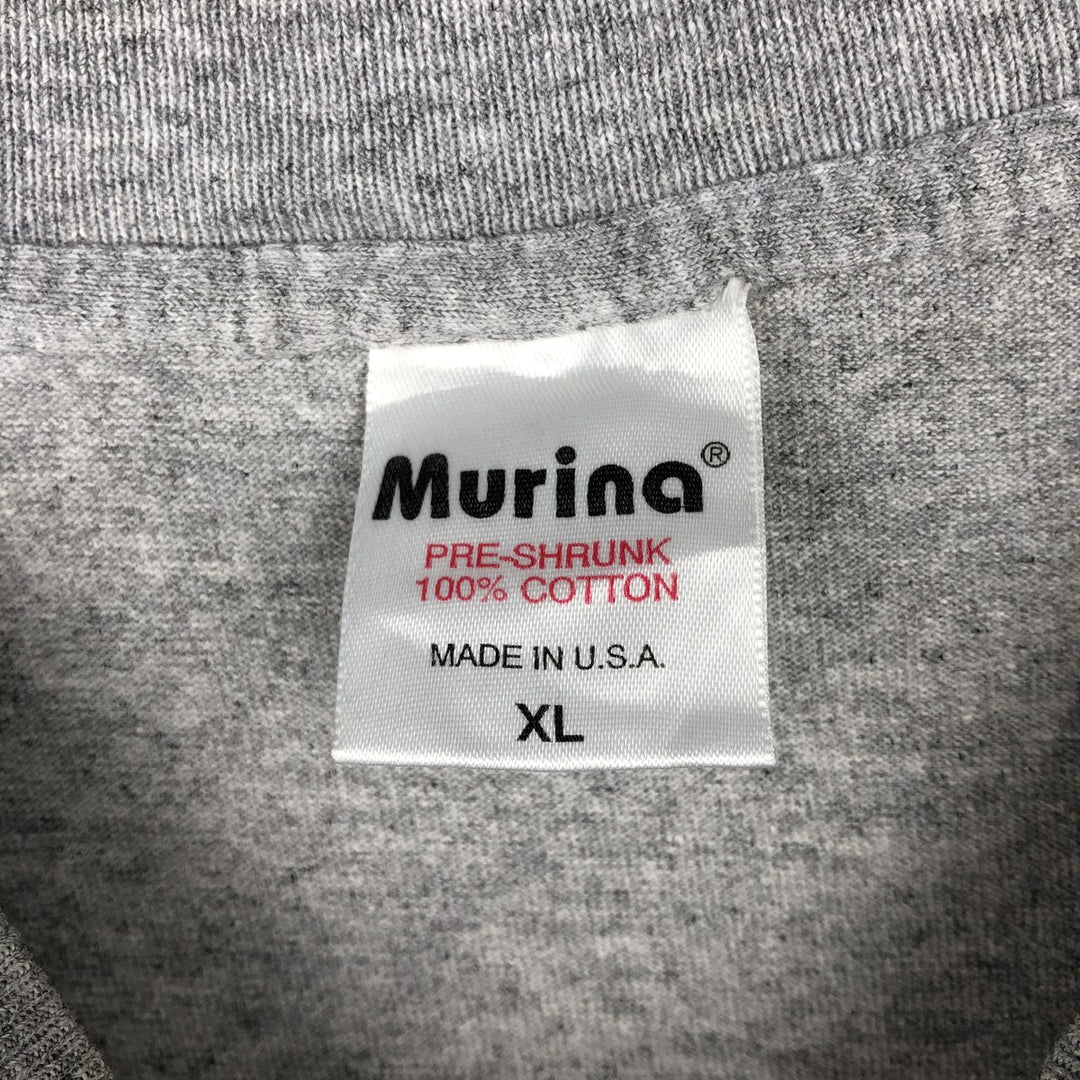 MURINA College T-shirt, Made in USA, Men's XL equivalent. cotton gray type Vintage Second Hand