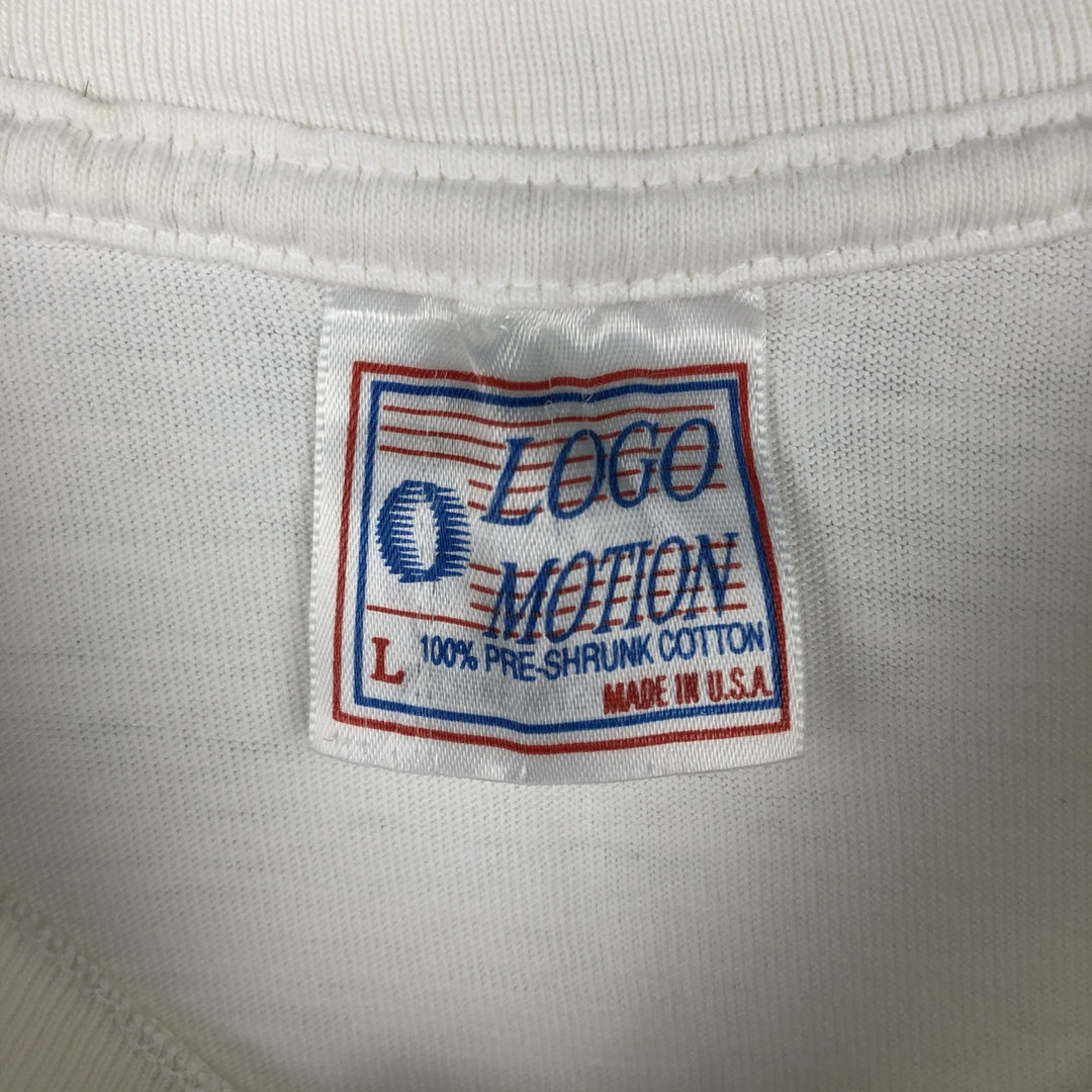 90'S Logo Motion College T-Shirt, Made in USA, Men's Size L (Equivalent), Vintage cotton white type Vintage Second Hand