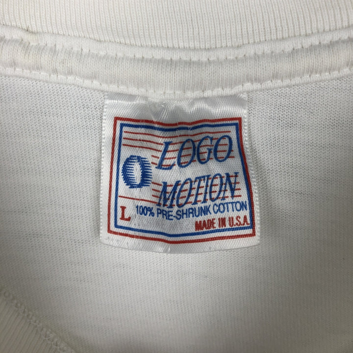 90'S Logo Motion College T-Shirt, Made in USA, Men's Size L (Equivalent), Vintage cotton white type Vintage Second Hand