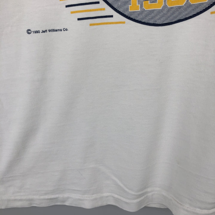 90'S Logo Motion College T-Shirt, Made in USA, Men's Size L (Equivalent), Vintage cotton white type Vintage Second Hand
