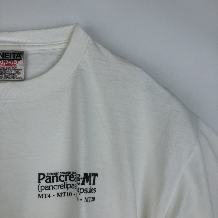 90'S ONEITA Pancreas MT Advertising T-Shirt, Men's XL equivalent, Vintage cotton white type Vintage Second Hand