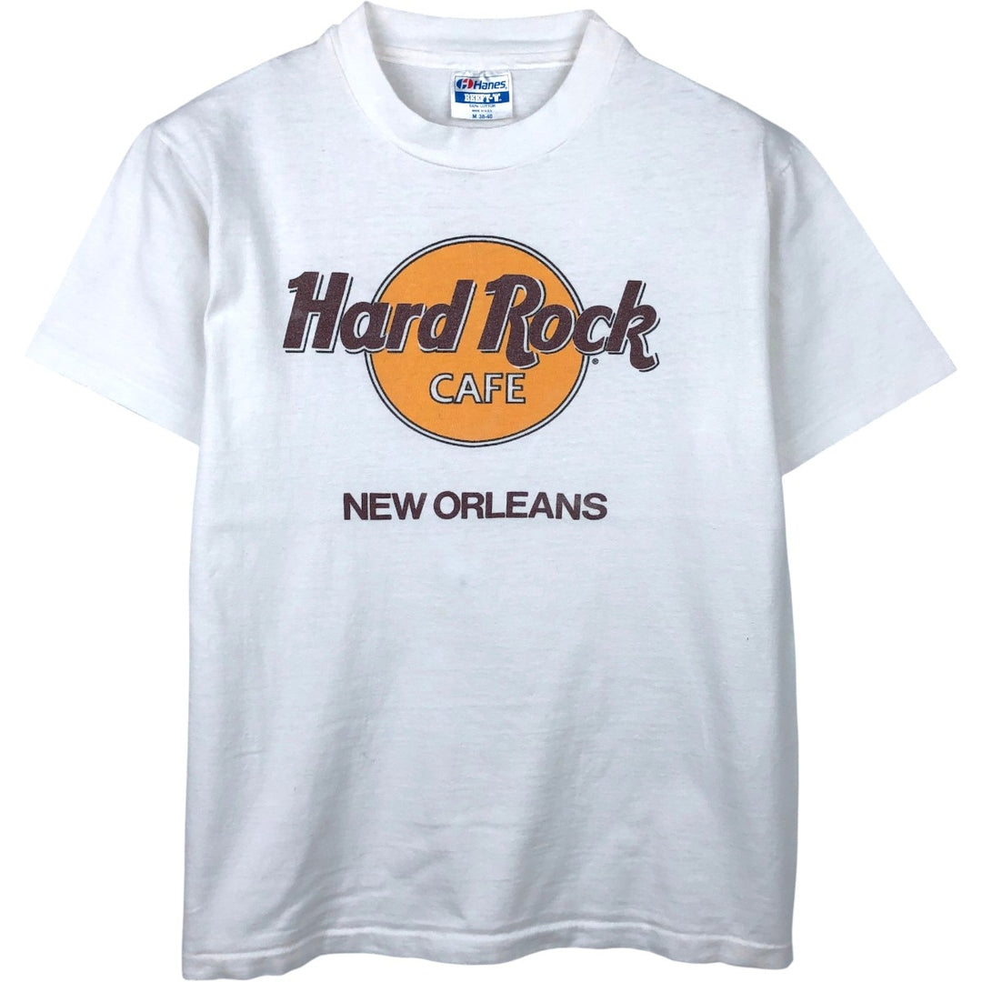80'S Hanes BEEFY-T Blue Tag Hard Rock Cafe Advertising T-Shirt, Made in USA, Men's Size M (approx.), Vintage cotton white type Vintage Second Hand