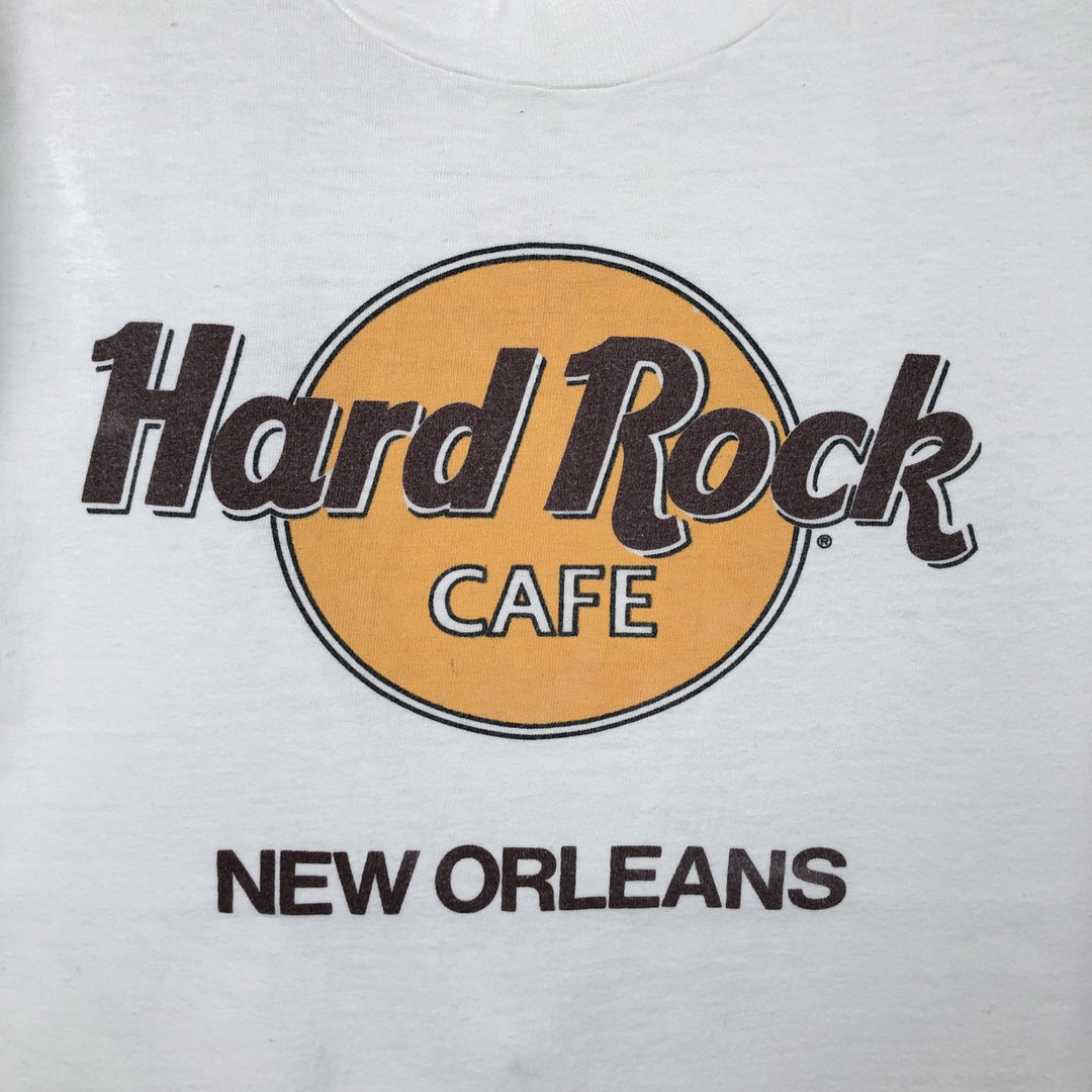 80'S Hanes BEEFY-T Blue Tag Hard Rock Cafe Advertising T-Shirt, Made in USA, Men's Size M (approx.), Vintage cotton white type Vintage Second Hand