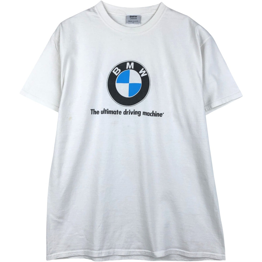 90s-00'S BMW advertising T-shirt, made in USA, men's size L (approx.) cotton white type Vintage Second Hand