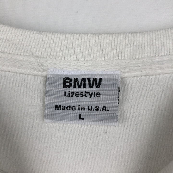 90s-00'S BMW advertising T-shirt, made in USA, men's size L (approx.) cotton white type Vintage Second Hand