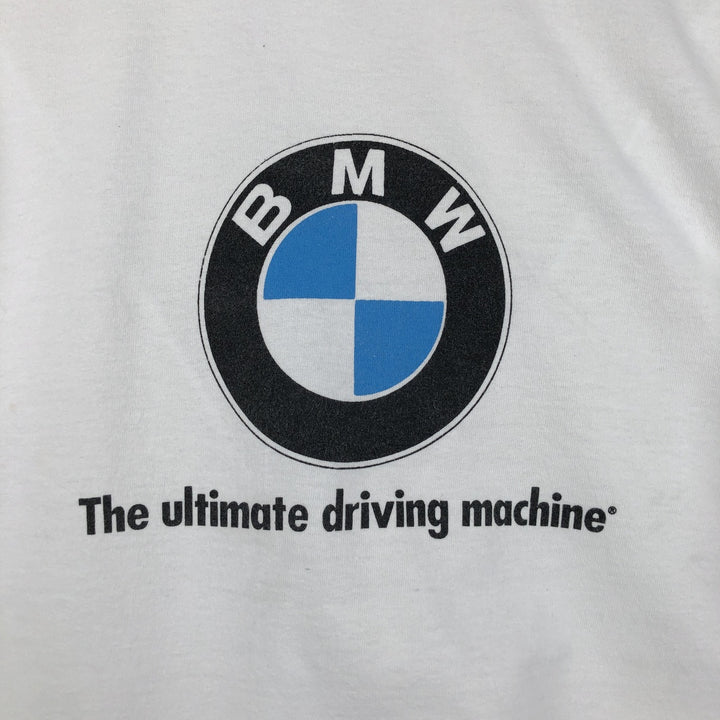 90s-00'S BMW advertising T-shirt, made in USA, men's size L (approx.) cotton white type Vintage Second Hand