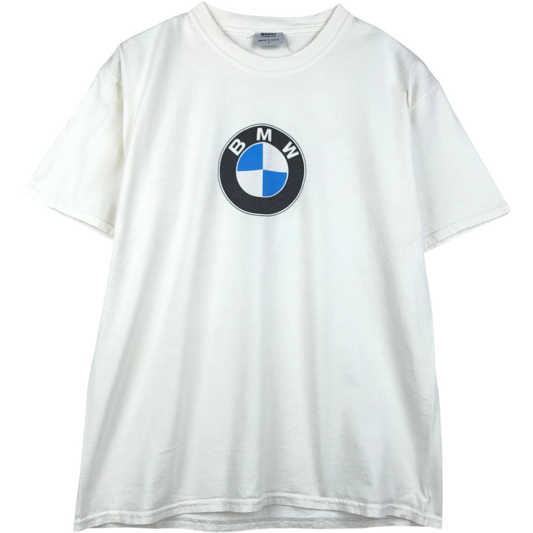 90s-00'S BMW advertising T-shirt, made in USA, men's size L (approx.) cotton white type Vintage Second Hand