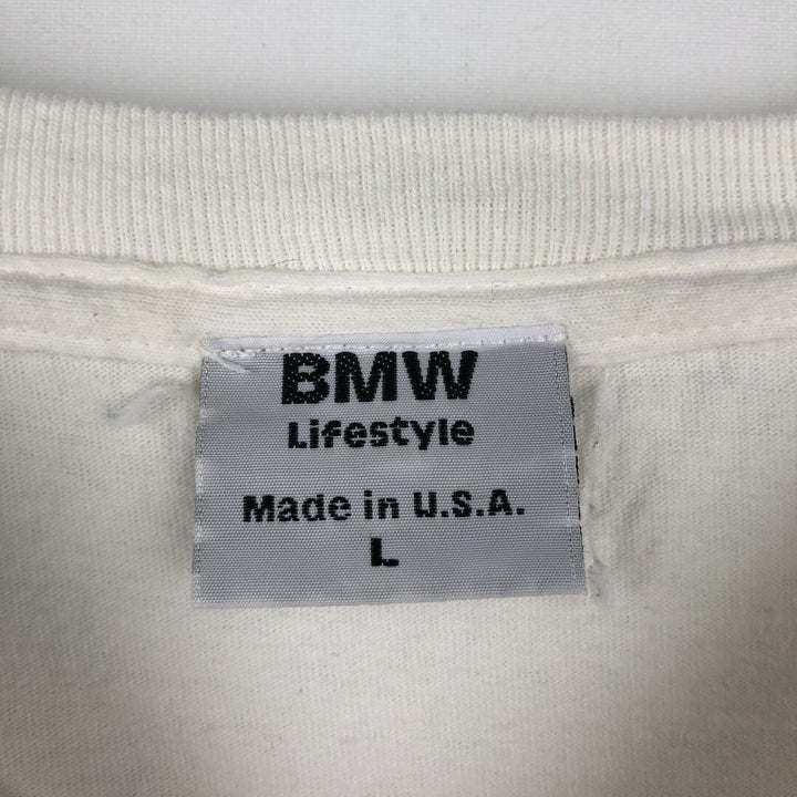 90s-00'S BMW advertising T-shirt, made in USA, men's size L (approx.) cotton white type Vintage Second Hand