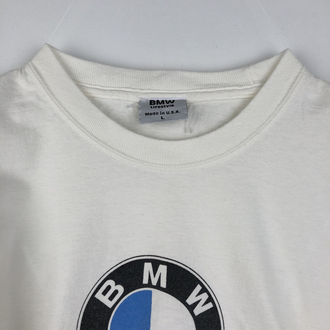 90s-00'S BMW advertising T-shirt, made in USA, men's size L (approx.) cotton white type Vintage Second Hand