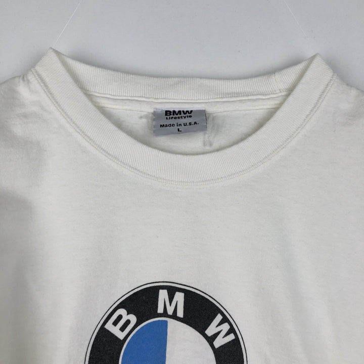 90s-00'S BMW advertising T-shirt, made in USA, men's size L (approx.) cotton white type Vintage Second Hand
