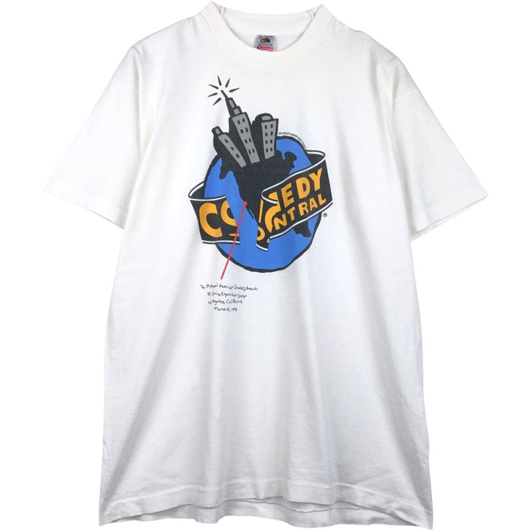 90'S Fruit of the Loom Comedy Central Advertising T-shirt, Made in USA, Men's XL equivalent. cotton white type Vintage Second Hand