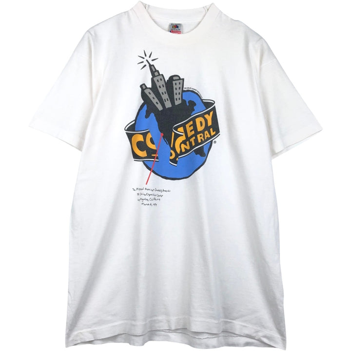 90'S Fruit of the Loom Comedy Central Advertising T-shirt, Made in USA, Men's XL equivalent. cotton white type Vintage Second Hand