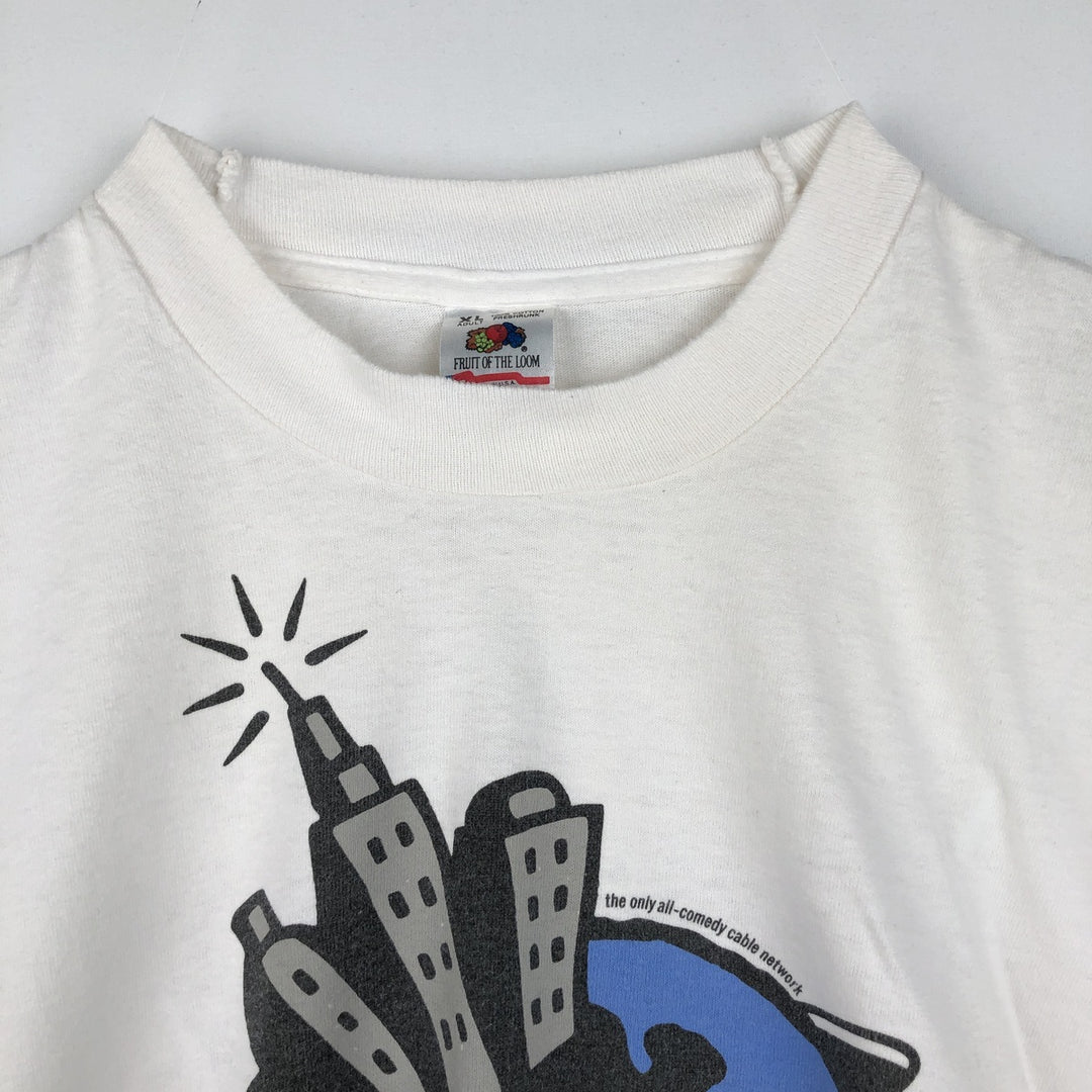 90'S Fruit of the Loom Comedy Central Advertising T-shirt, Made in USA, Men's XL equivalent. cotton white type Vintage Second Hand