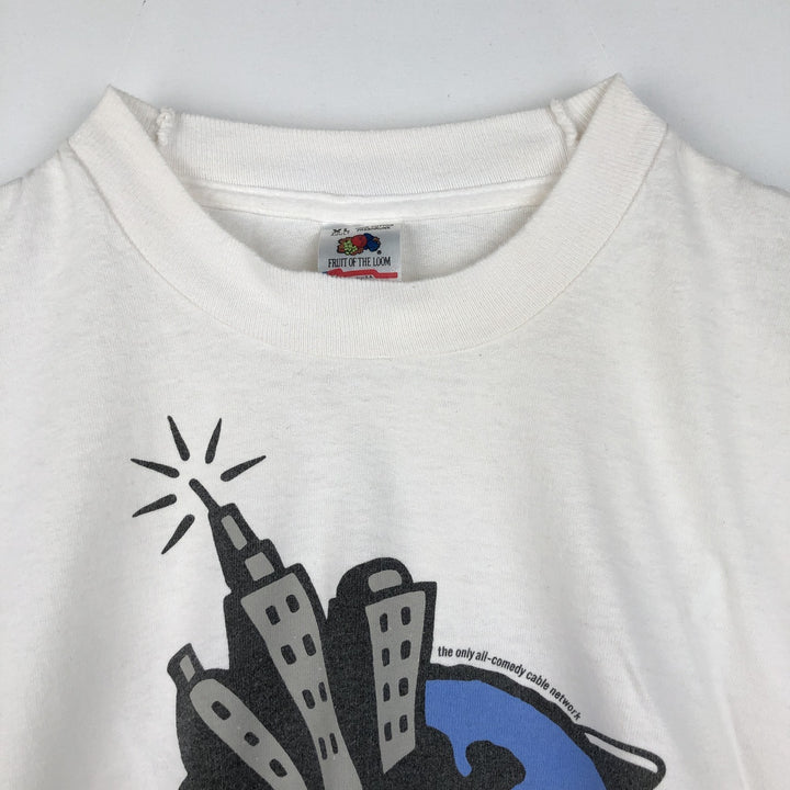 90'S Fruit of the Loom Comedy Central Advertising T-shirt, Made in USA, Men's XL equivalent. cotton white type Vintage Second Hand