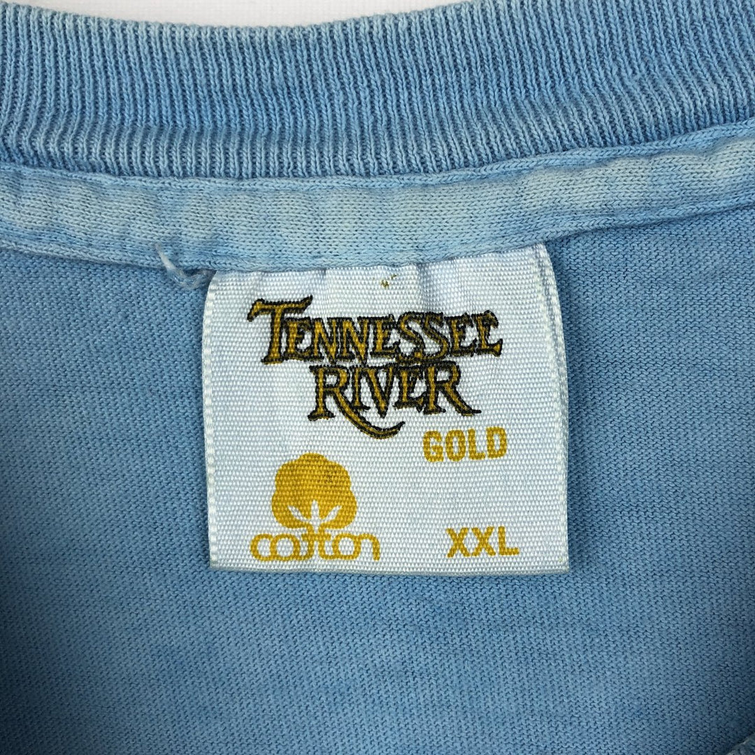 90'S TENNESSEE RIVER GOLD Print T-Shirt, Made in USA, Men's XXL equivalent, Vintage cotton Blue type light blue Vintage Second Hand