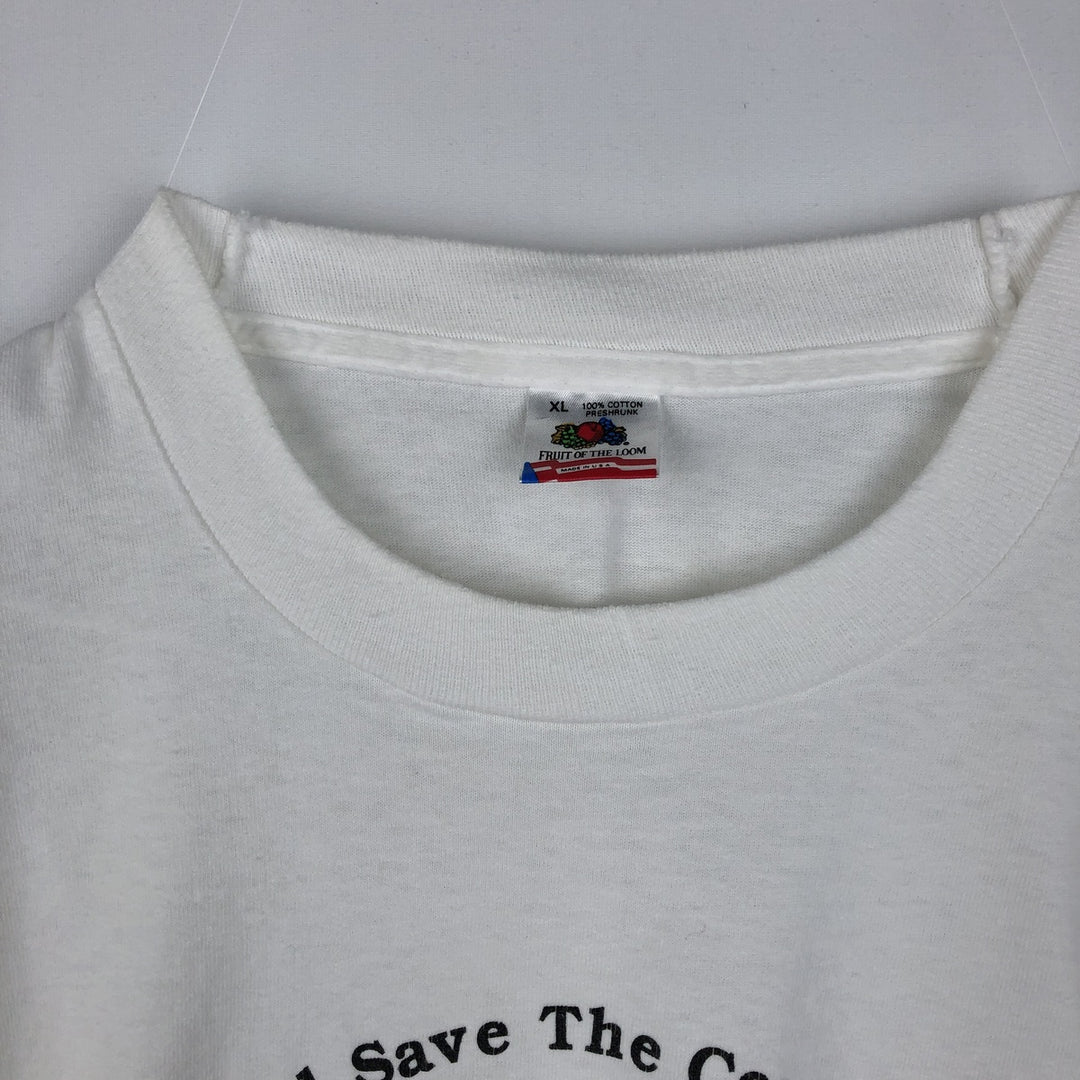 90'S Fruit of the Loom printed T-shirt, made in the USA, men's XL size, vintage cotton white type Vintage Second Hand