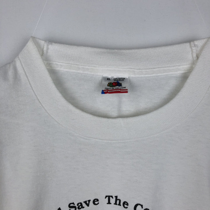 90'S Fruit of the Loom printed T-shirt, made in the USA, men's XL size, vintage cotton white type Vintage Second Hand