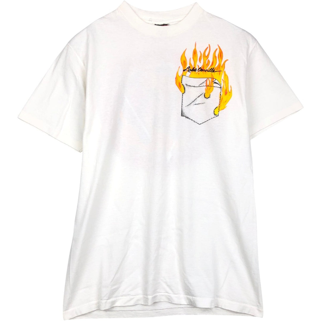 90'S ONEITA POWER PRO Fire Pattern Trompe-l'oeil T-Shirt, Men's Size M (Equivalent), Vintage cotton white type Vintage Second Hand