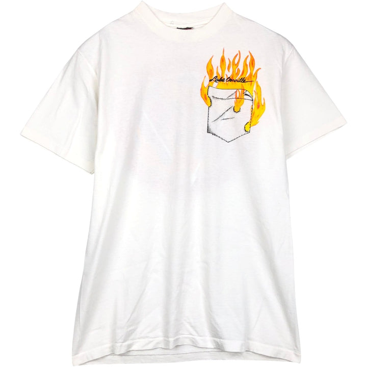 90'S ONEITA POWER PRO Fire Pattern Trompe-l'oeil T-Shirt, Men's Size M (Equivalent), Vintage cotton white type Vintage Second Hand