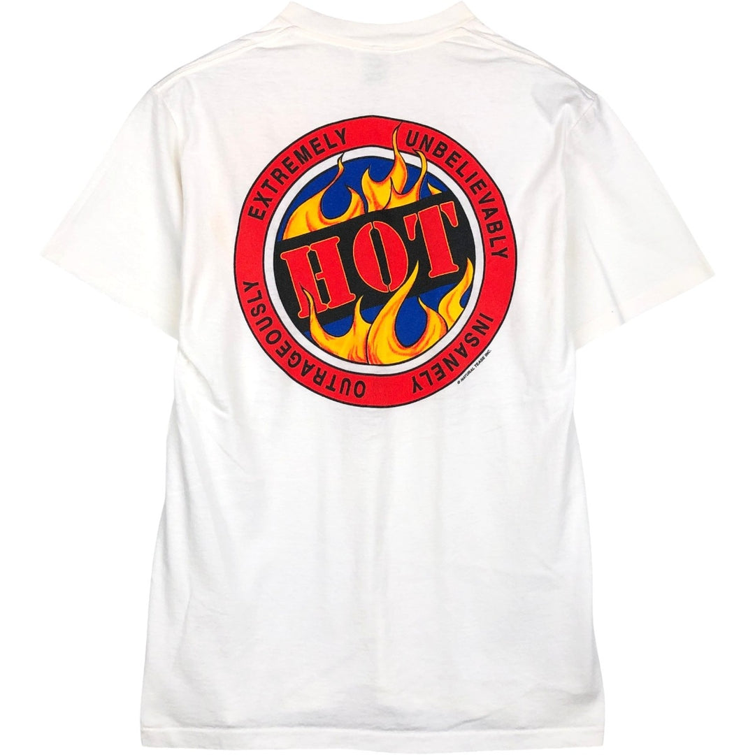 90'S ONEITA POWER PRO Fire Pattern Trompe-l'oeil T-Shirt, Men's Size M (Equivalent), Vintage cotton white type Vintage Second Hand