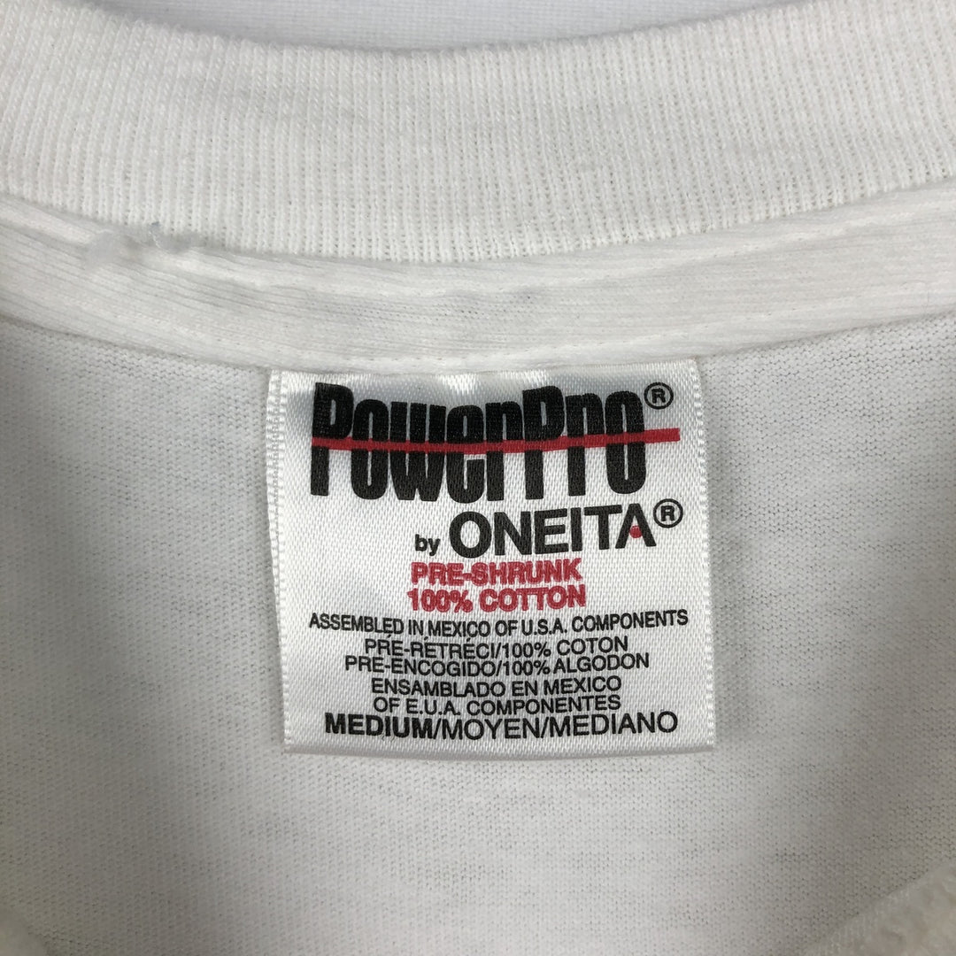 90'S ONEITA POWER PRO Fire Pattern Trompe-l'oeil T-Shirt, Men's Size M (Equivalent), Vintage cotton white type Vintage Second Hand