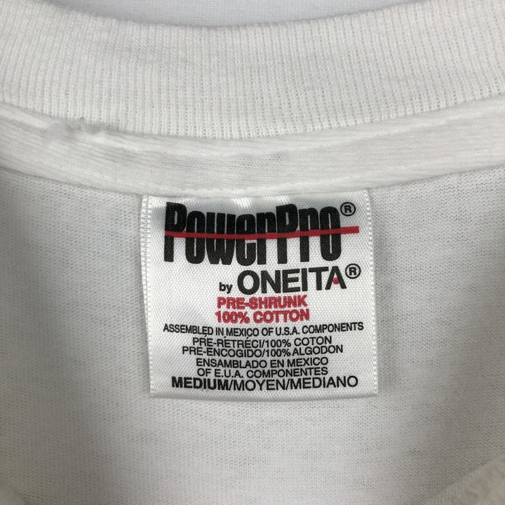 90'S ONEITA POWER PRO Fire Pattern Trompe-l'oeil T-Shirt, Men's Size M (Equivalent), Vintage cotton white type Vintage Second Hand