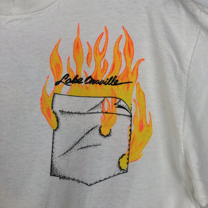 90'S ONEITA POWER PRO Fire Pattern Trompe-l'oeil T-Shirt, Men's Size M (Equivalent), Vintage cotton white type Vintage Second Hand