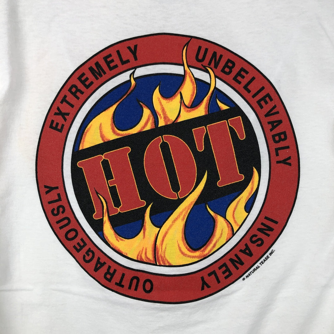 90'S ONEITA POWER PRO Fire Pattern Trompe-l'oeil T-Shirt, Men's Size M (Equivalent), Vintage cotton white type Vintage Second Hand