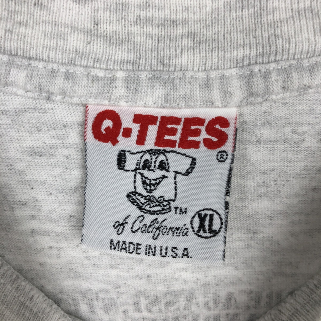 90'S Q-TEES Print T-Shirt, Made in USA, Men's XL equivalent, Vintage cotton gray type Vintage Second Hand