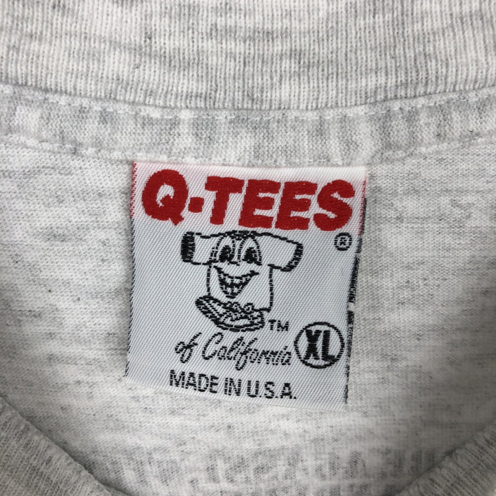 90'S Q-TEES Print T-Shirt, Made in USA, Men's XL equivalent, Vintage cotton gray type Vintage Second Hand