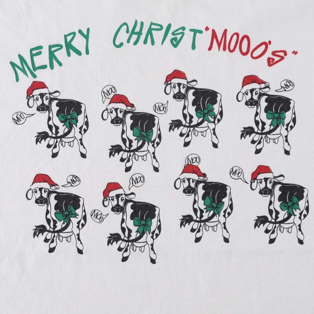 90'S Screen Stars Animal Pattern Christmas Pattern Print T-Shirt, Made in USA, Men's XL equivalent, Vintage cotton white type Vintage Second Hand
