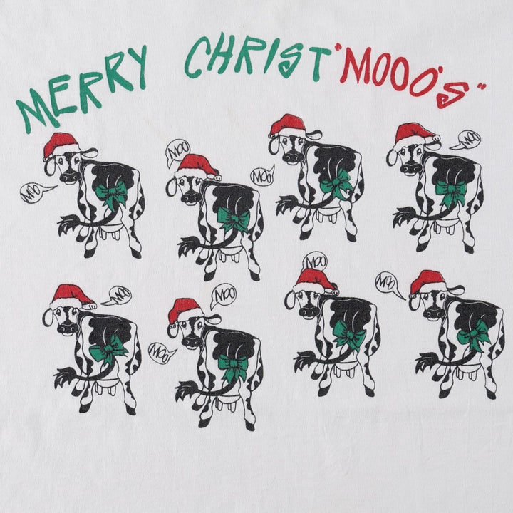 90'S Screen Stars Animal Pattern Christmas Pattern Print T-Shirt, Made in USA, Men's XL equivalent, Vintage cotton white type Vintage Second Hand