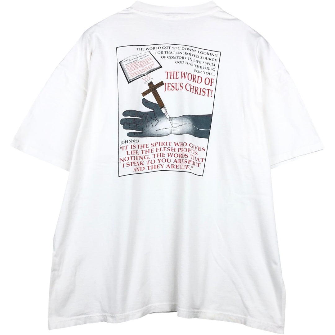 90'S Hanes BEEFY-T JESUS CHRIS print T-shirt, Made in USA, Men's XXL equivalent, Vintage. cotton white type Vintage Second Hand